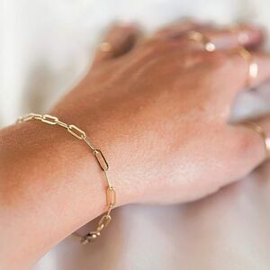 Paperclip Chain Bracelet 14K Gold Plated Paper Clip Chain Bracelet Gift for